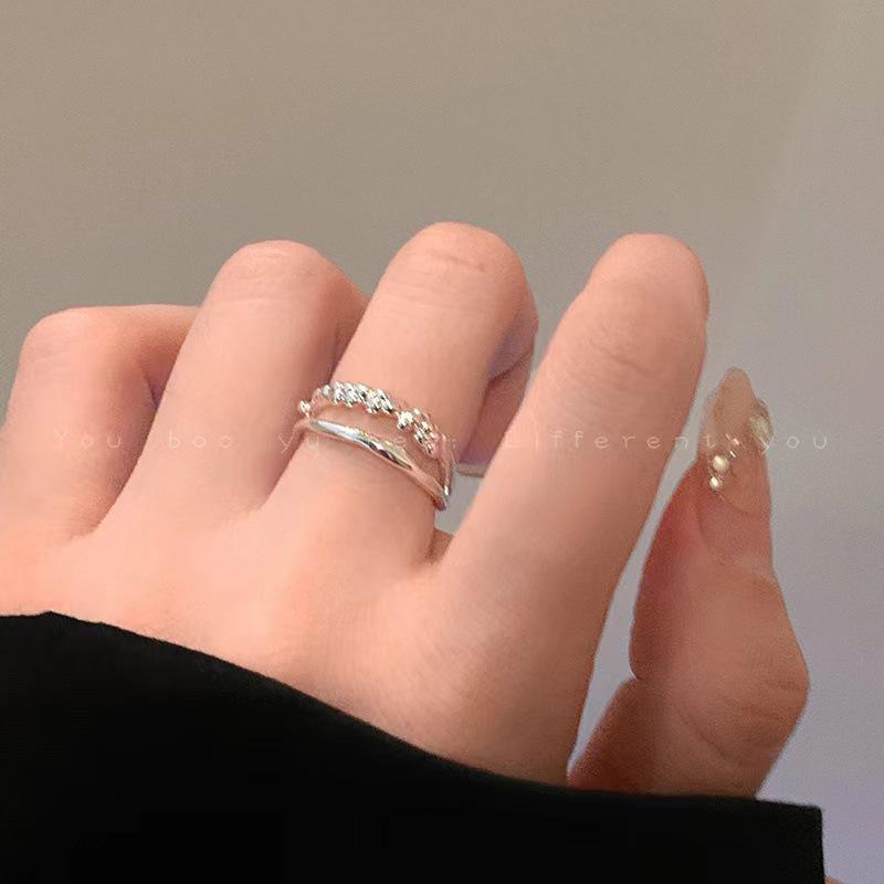 Moonstone Adjustable Double-Layer Open Ring: Women s Elegant, Niche Design, Light Luxury Index Finger Jewelry.