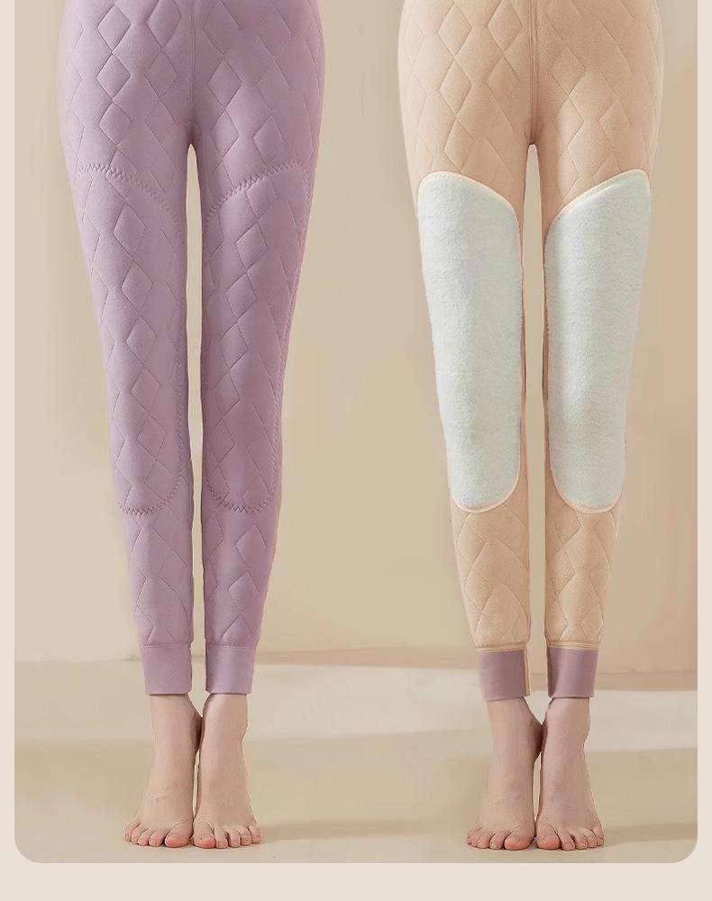 Women's Plus Size Lambswool-Cotton Warm Pants with Wool Knee Support and Fleece Base Layer for Autumn/Winter