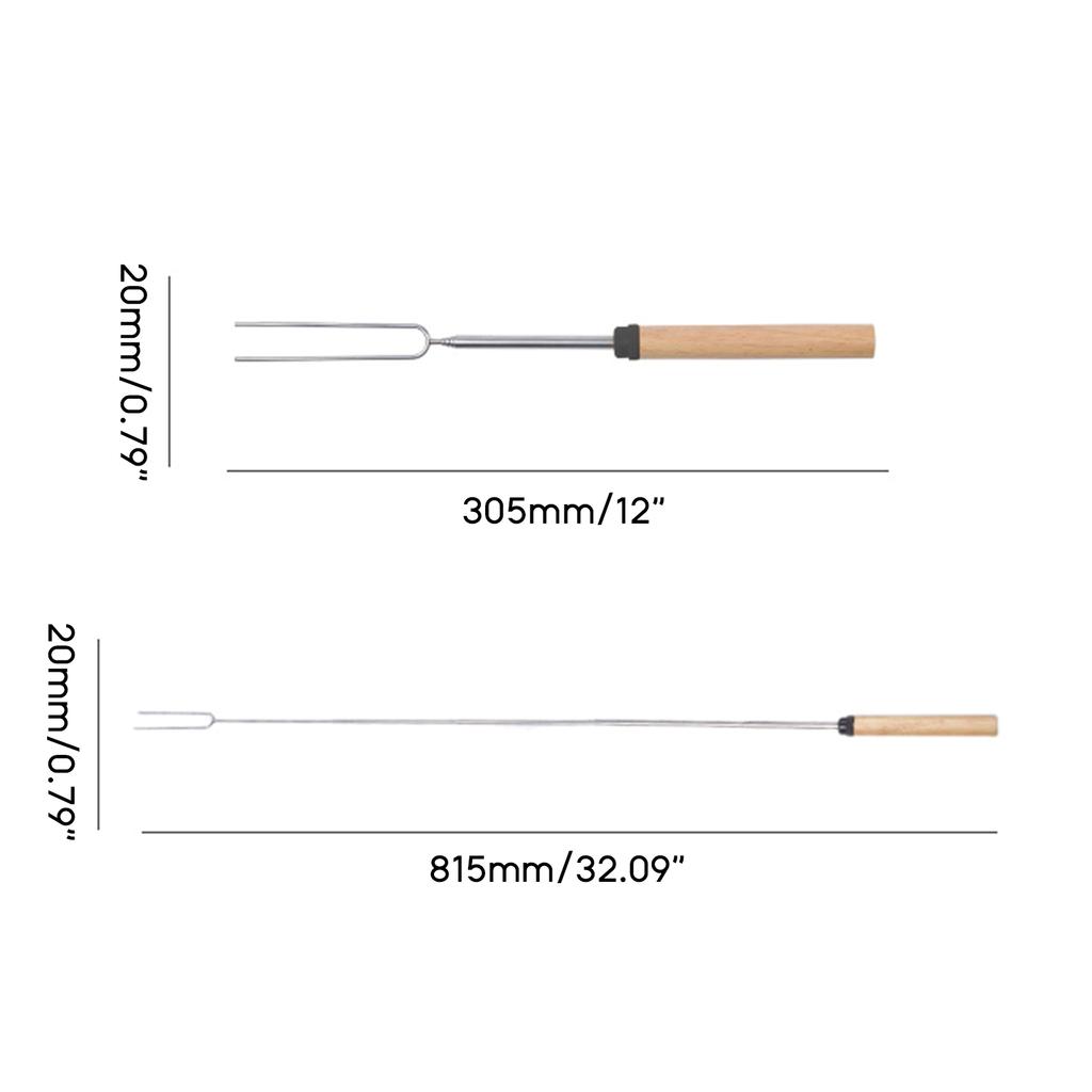 4 Stück Teleskop-Marshmallows-Bratstab, ausziehbare Edelstahlgabeln, Holzgriff, Grillgabel, Camping-Zubehör