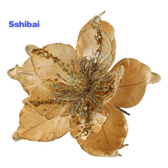 Glitter Artificial Flower Christmas Tree Decoration Vibrant Color Realistic Looking Easy To Hang Faux Flower Holiday Party Ornament