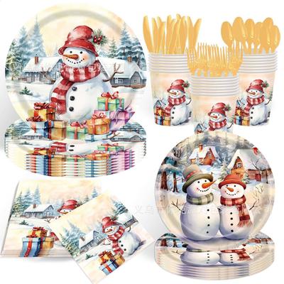 Christmas-themed Disposable Paper Plates and Cups, Children's Holiday Party Decoration Scene Supplies