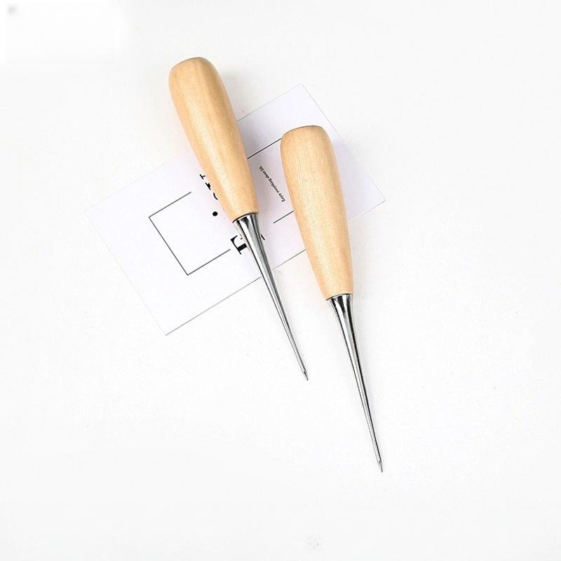 

2pcs Leather Craft Awl Tools Leather Hole Punch Tool Sewing Punching Hole Maker Stitching Over Stitch Wood Handle
