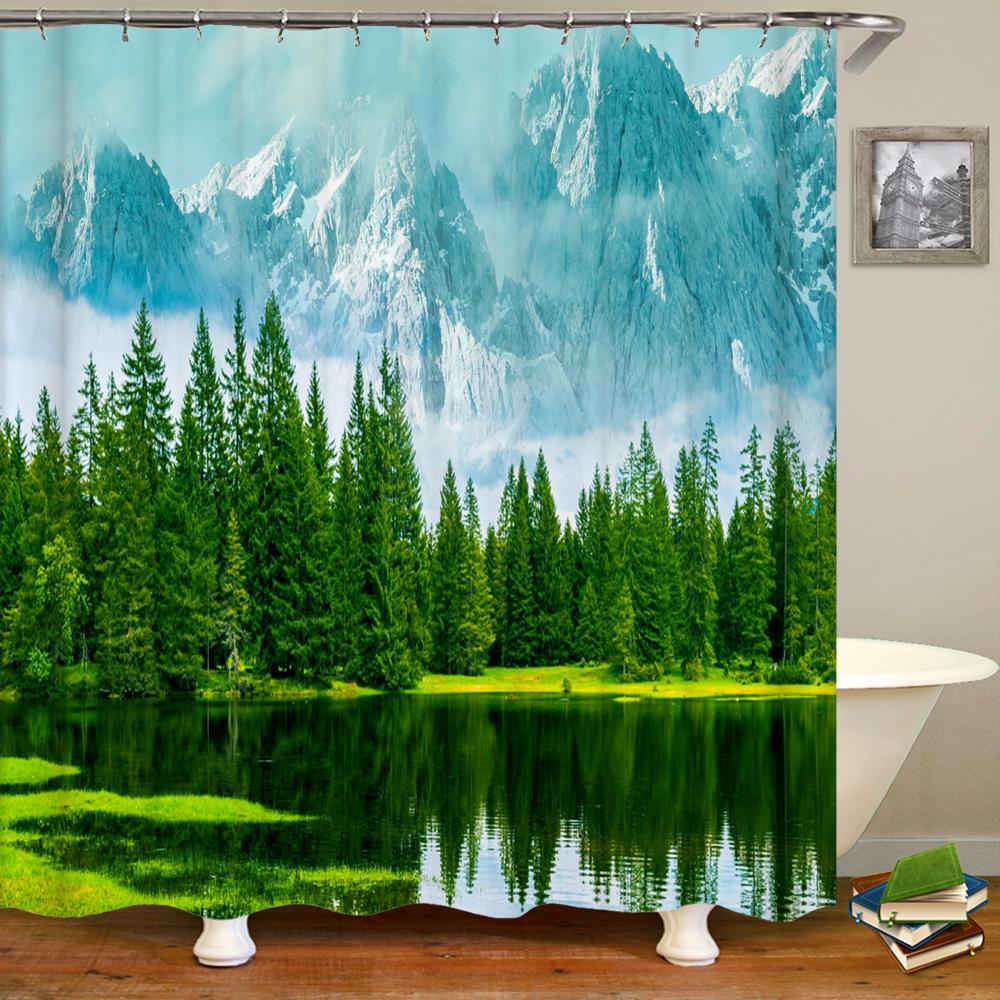 3d Printing Green Forest Waterfall Shower Curtains Waterproof Bathroom Curtain With Hooks Bath Curtain 180*200 Polyester Fabri