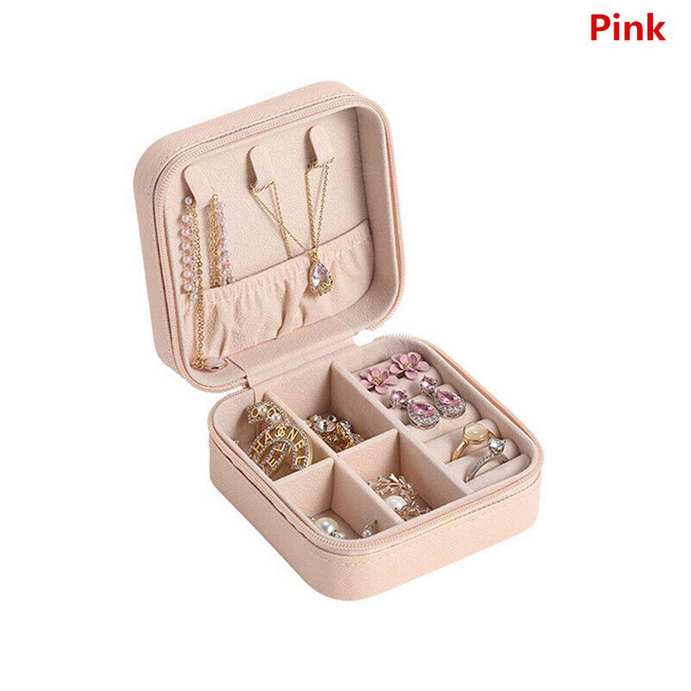 

Fashion Earrings Travel Jewelry Storage Jewellery Box Leather Ring Case розовый