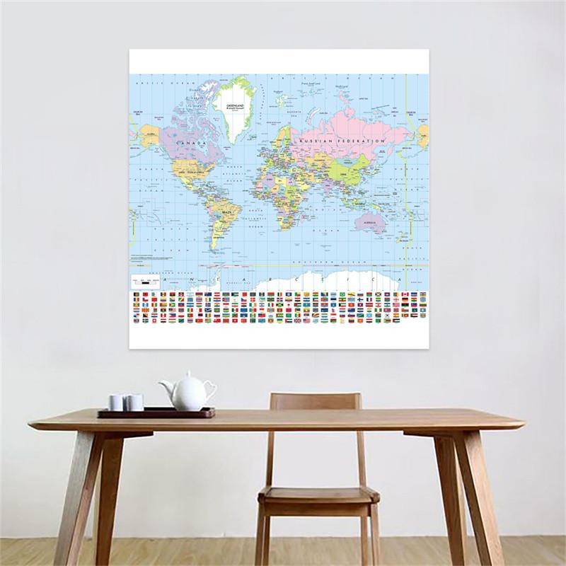 World Map Poster with Flags Large Educational Wall Chart for Bedroom Playroom School Classroom Geography Learning Decor