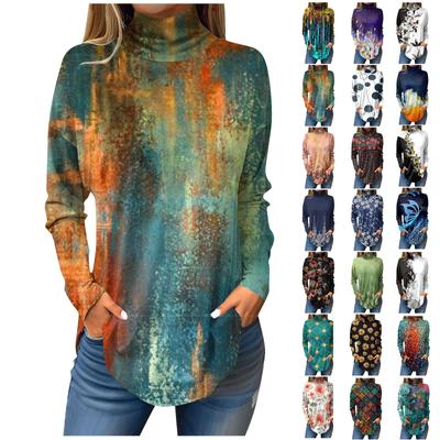 Tee Shirts For Women Fall Casual Long Sleeve Shirts Sweatshirt Solid Color High Neck Top Pullover