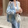 Spring and Autumn new loose niche super fairy contrasting color long-sleeved top lazy wind contrasting color plaid knitted cardigan women