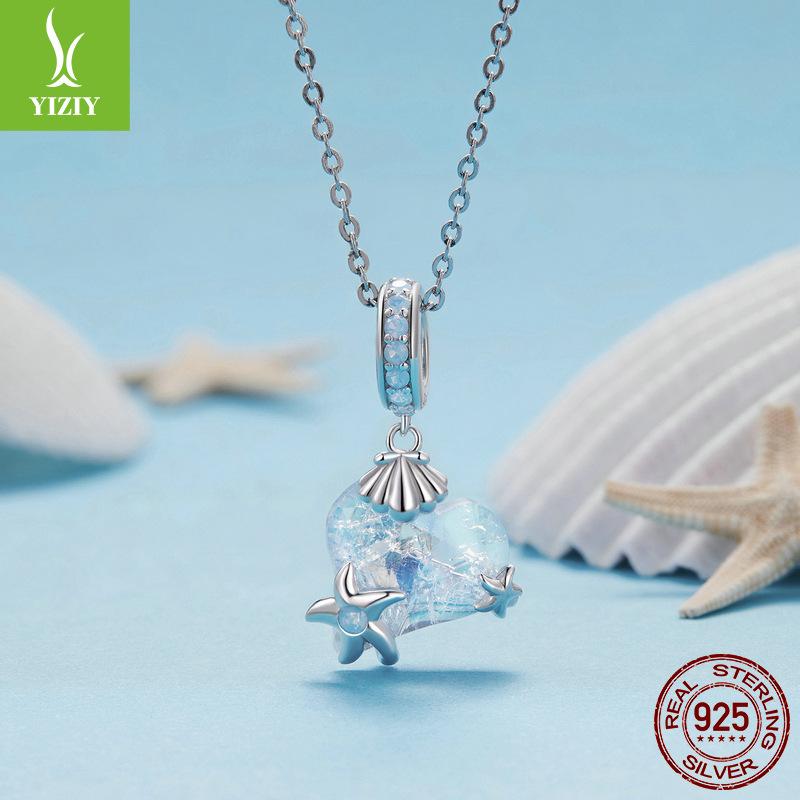 Ocean Series Man Fishtail Diy Pendant Accessories, Dream Jellyfish Seahorse S925 Sterling Silver Beads