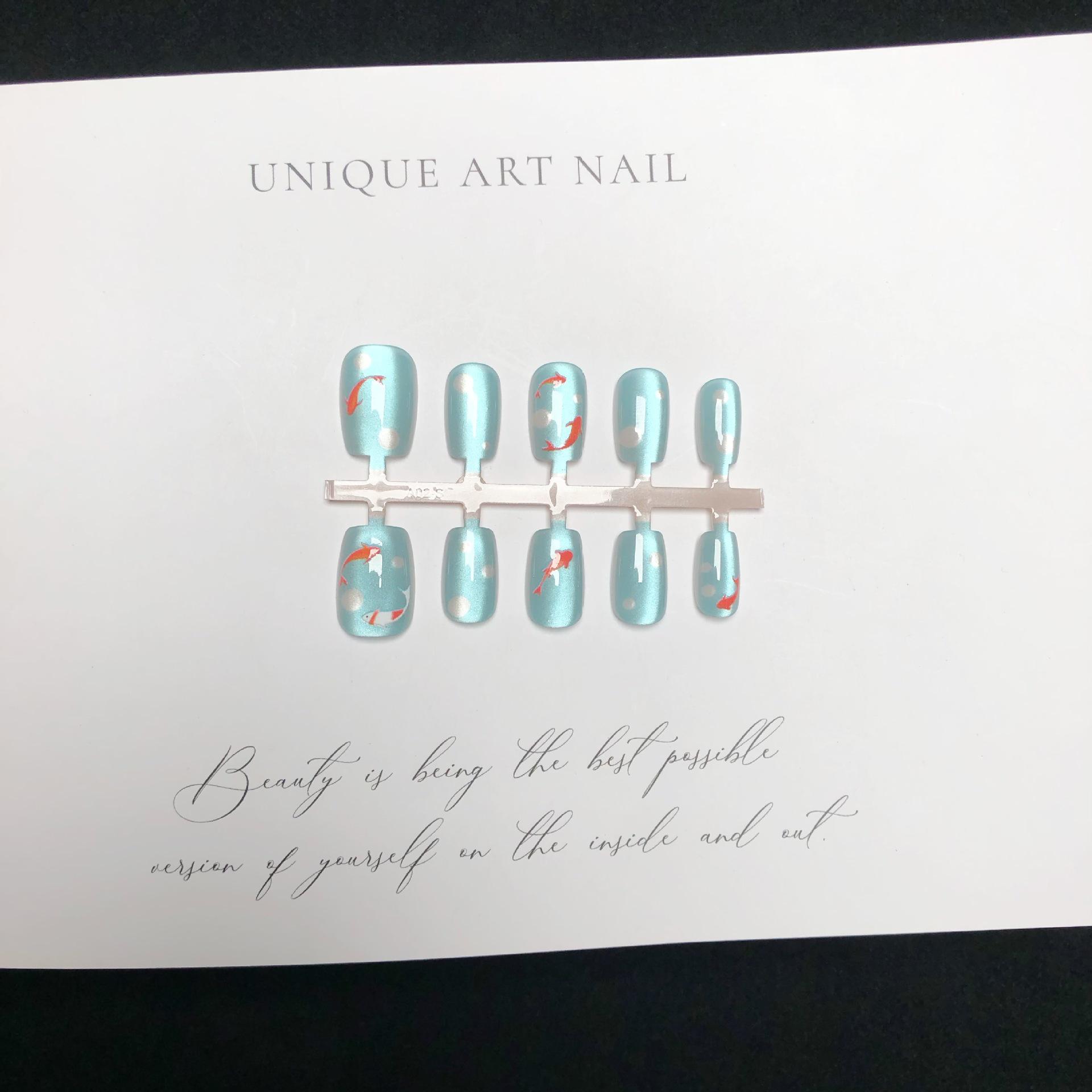 

Blue Ocean Little Koi Summer Cat Eye Wearable Nail Art Stickers - 30 Cute Pre-made Nail Tips
