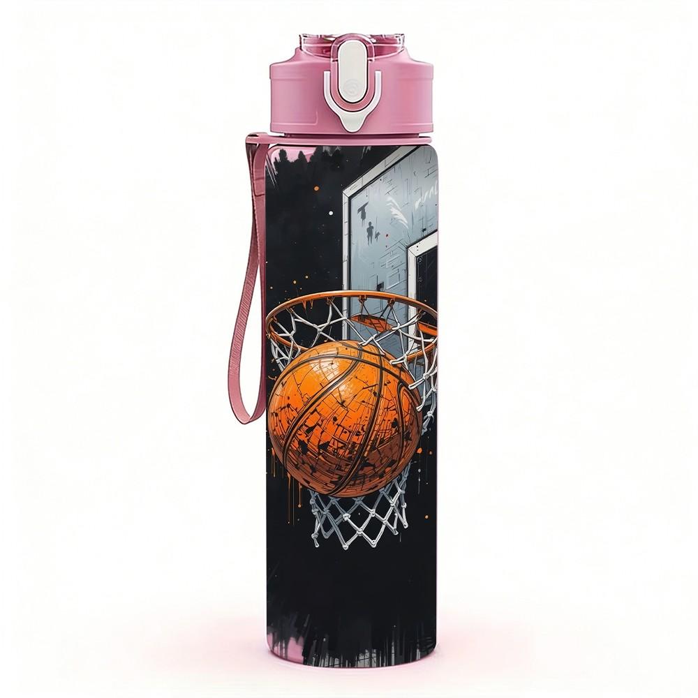 1 PZ Giocatore di Basket Dark Moody Arte Sportiva 750ml Plastica Colorata Borraccia Sportiva Tappo a Vite Anti-perdita con Cannuccia Pieghevole Adatta per Sport Ufficio Uso Domestico