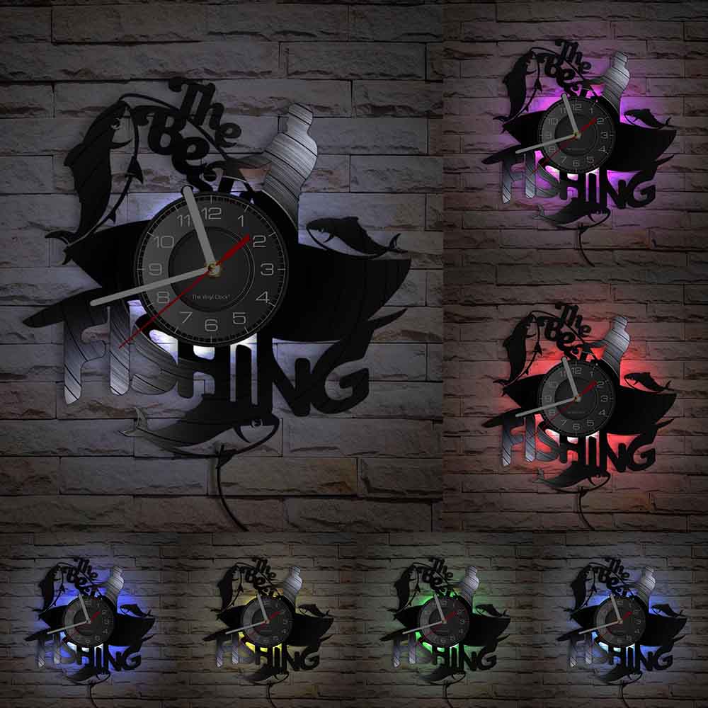 Gone Fishing Wall Art Sign Fish Rod Fisherman Wall Clock Interior Fishing Vinyl Record Wall Clock Handmade Gift For Fishermen