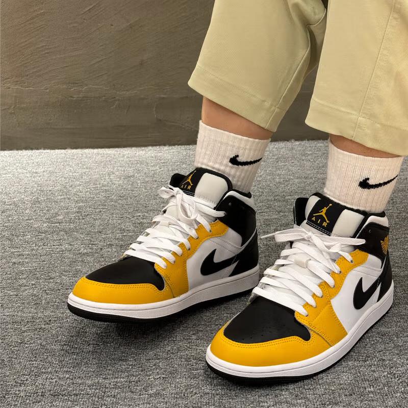 Air Jordan 1 Mid GS Yellow Ochre Kids Sneakers Black White DQ8423-701