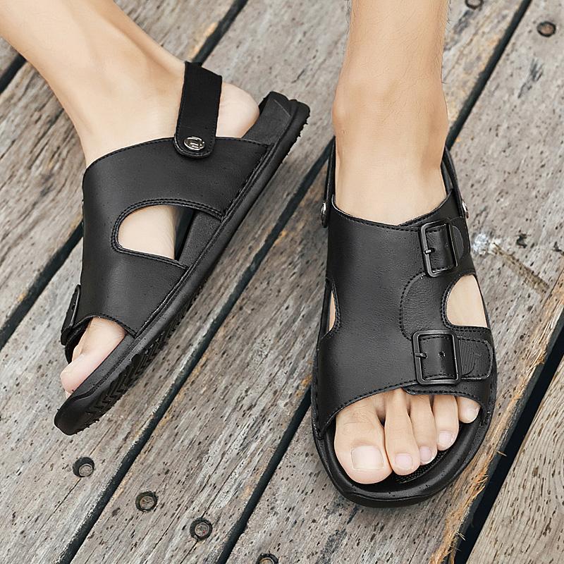 Fashion Summer Luxury Men Leather Genuine Leather Non-slip Sandals Dual-use Slippers Outdoor Thick-soled Quality Beach Comfort Sandalias
