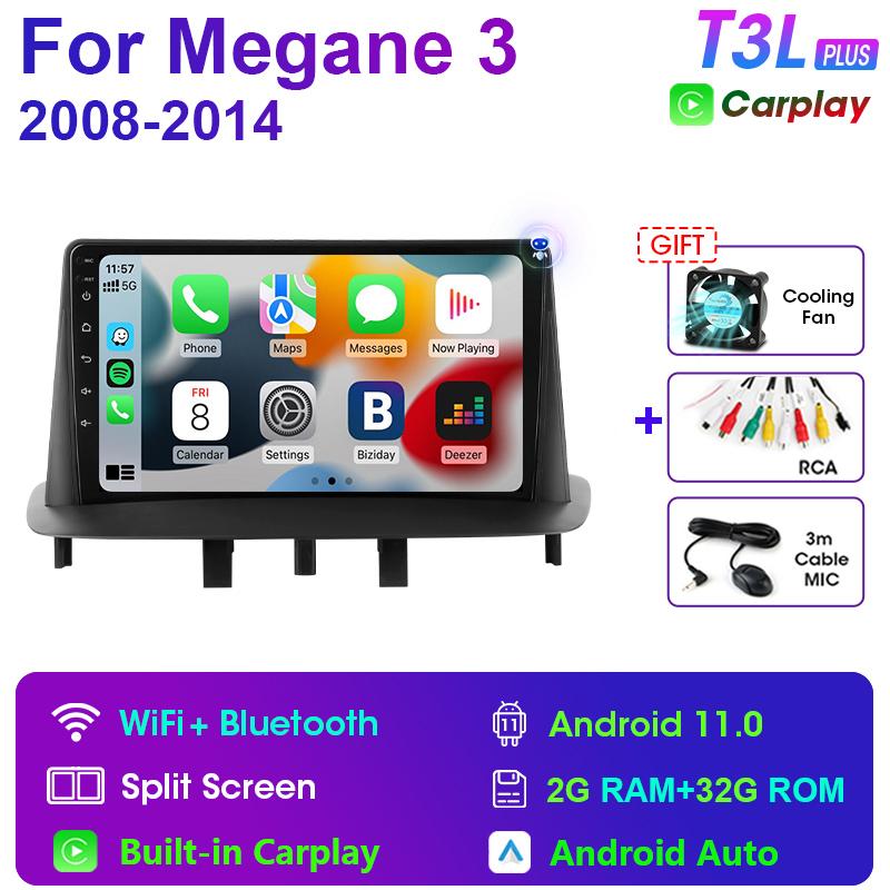 2 Din Android 11 Car Radio For Renault Megane 3 Fluence 2008 - 2014 Multimedia Video Player GPS 4G Carplay Auto Stereo Head Unit