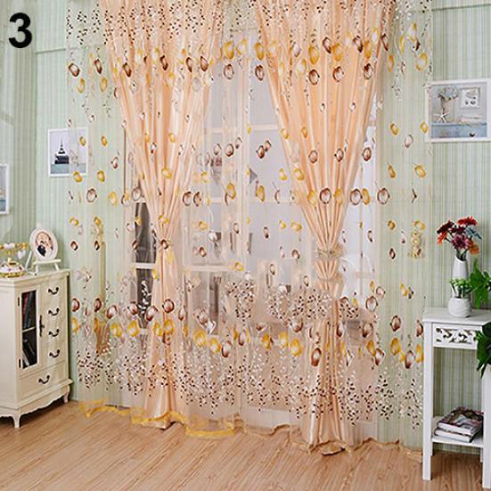 Romantisk Floral Tulle Voile Romdeler Dør Vindu Gardin Draper Panel Sheer