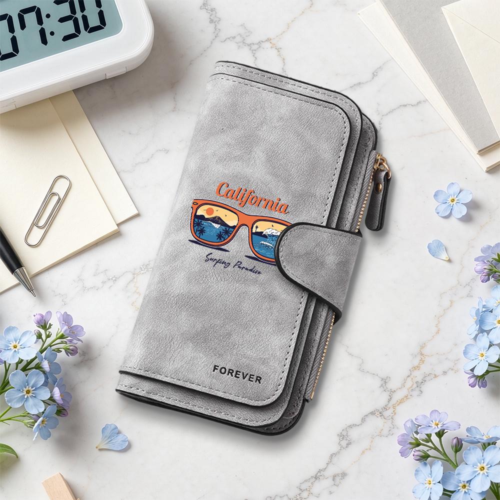 California Surfing Printed Long Wallet Fashion Casual Card Holder Portable Slim Purse for Daily Use