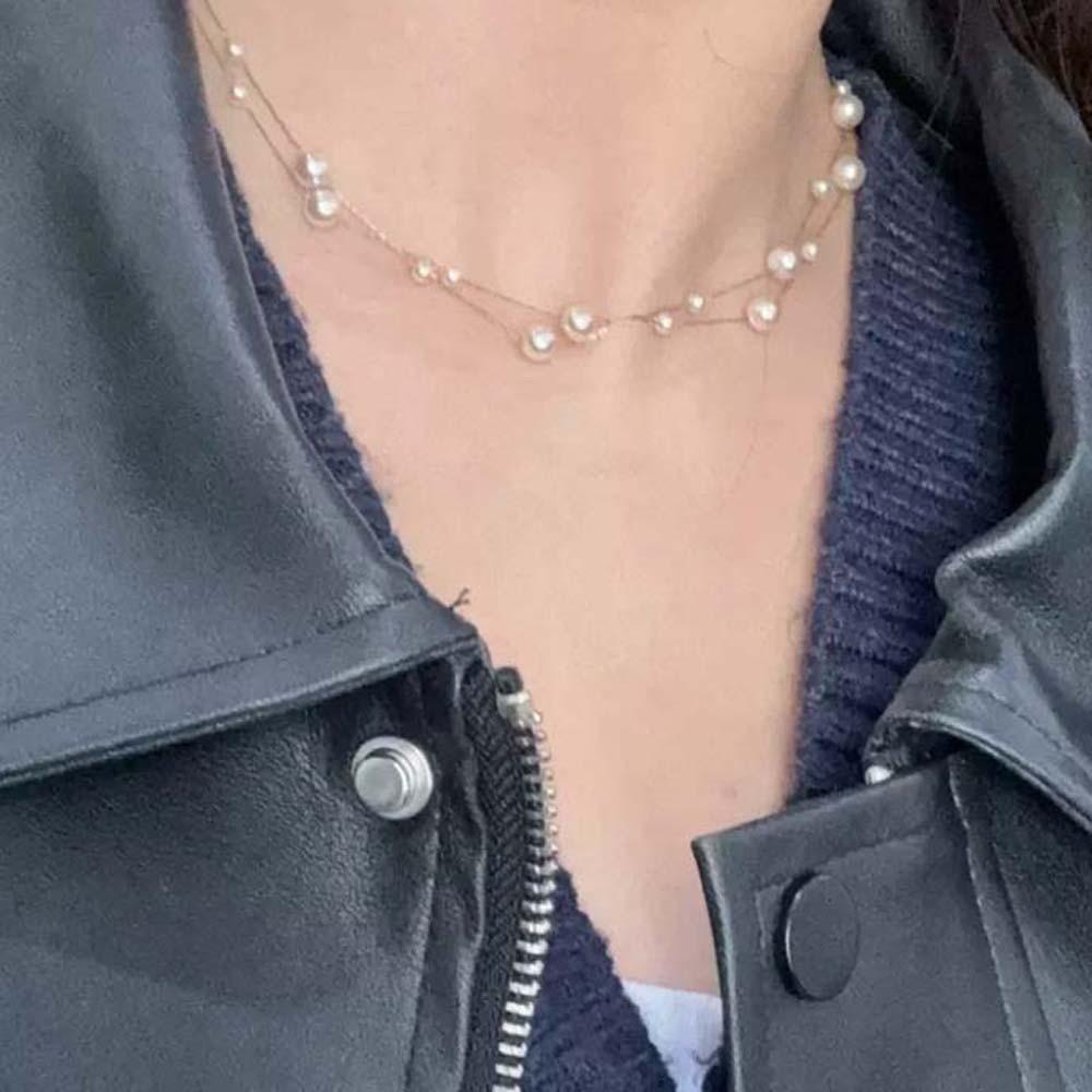 Titanium Steel Beaded Choker Necklace Exquisite Collarbone Chain Elegant Neck Pendant  Girls