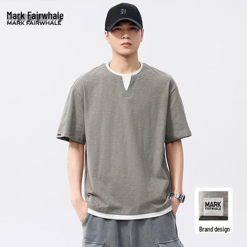 Mark Fairwhale Men's 100% Cotton V-Neck Faux Layered T-Shirt