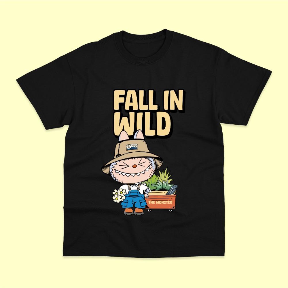 

Новая детская футболка Labubu с рисунком Farmer LABUBU, круглым вырезом, коротким рукавом, повседневная, универсальная, топ для девочек 100