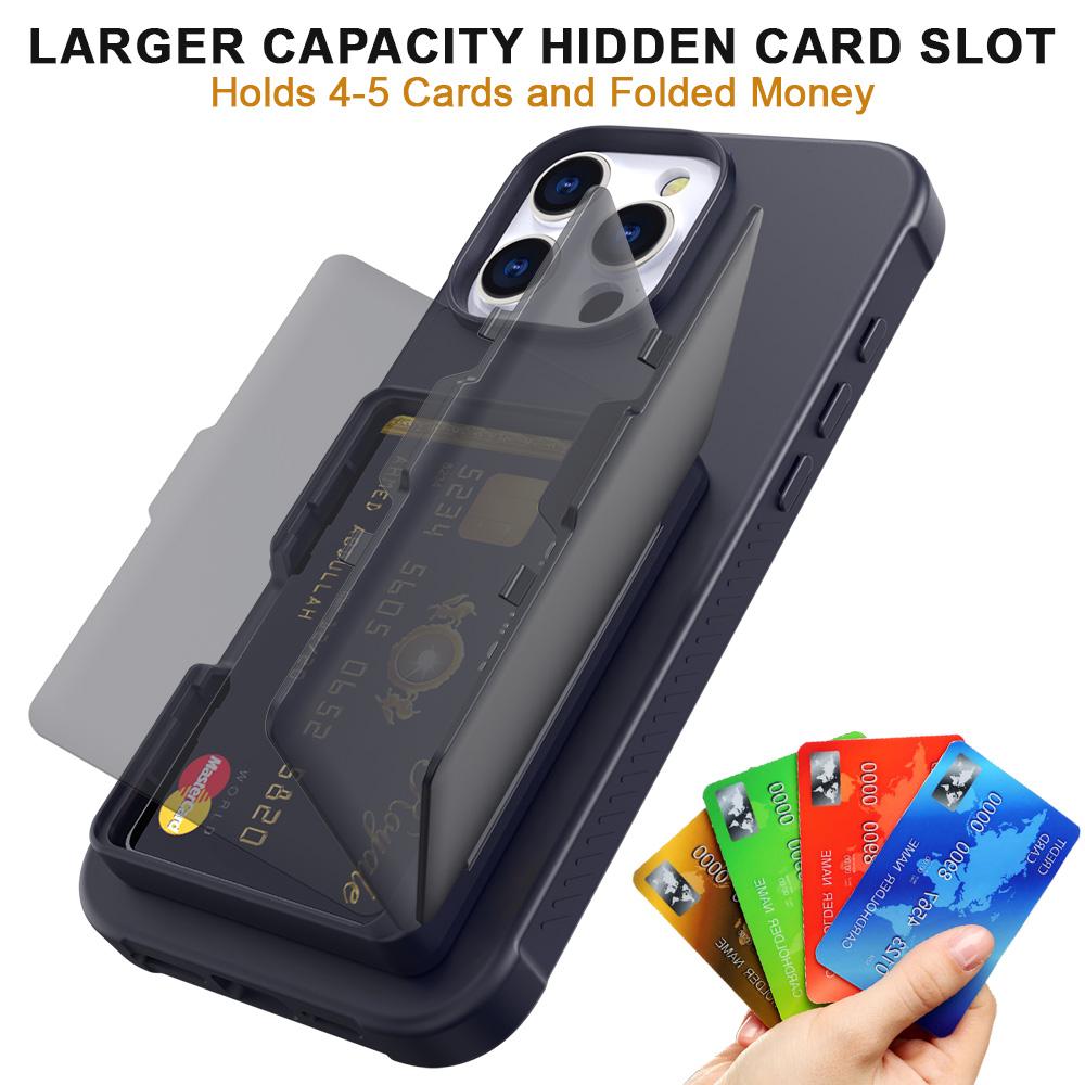 For iPhone 16 Pro Case with Card Holder/Mirror/Kickstand TPU + PC Phone Back Cover