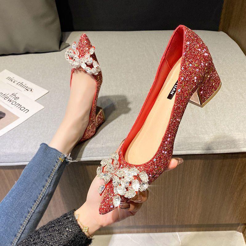 Wedding Dress Two Wear New Mid-heeled Shoes Not Tired Feet Thick Heel Bride Shoes Daily Wear Women Single Shoes 2025 Wedding Shoes Women