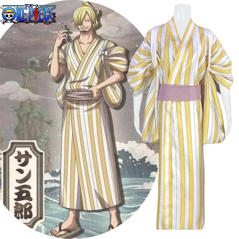 Anime Pirate King Cosplay Costume Zoro Yellow Striped Kimono Role Playing Outfit