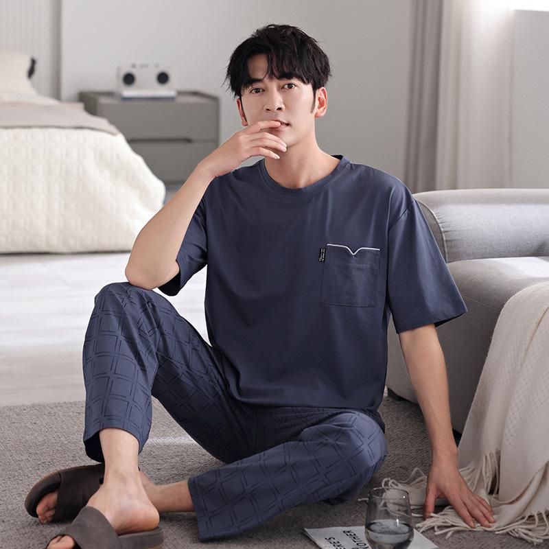 Men's pajamas 1011 new summer cotton short-sleeved trousers thin summer men's large-size loungewear set
