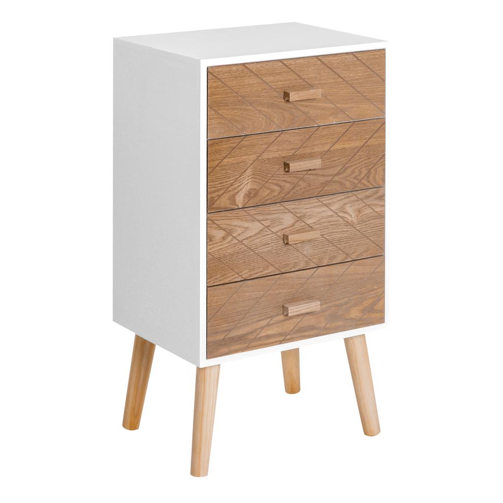 Comfortable 4 Drawer Dresser Bedroom Nightstand With Raised Legs For Living Room 40x30x75 Cm White And Natural