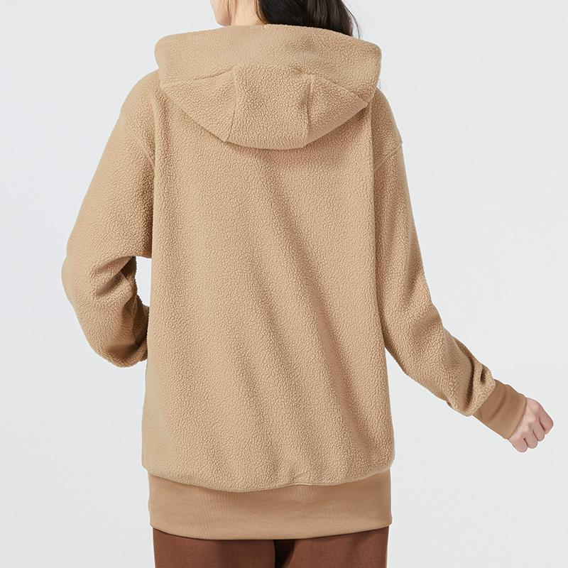 Nike Nsw Plsh Po Hoodie Logo Print Sports Casual Pullover Long Sleeve Sweatshirt Women Hoodies Khaki DQ6841-258