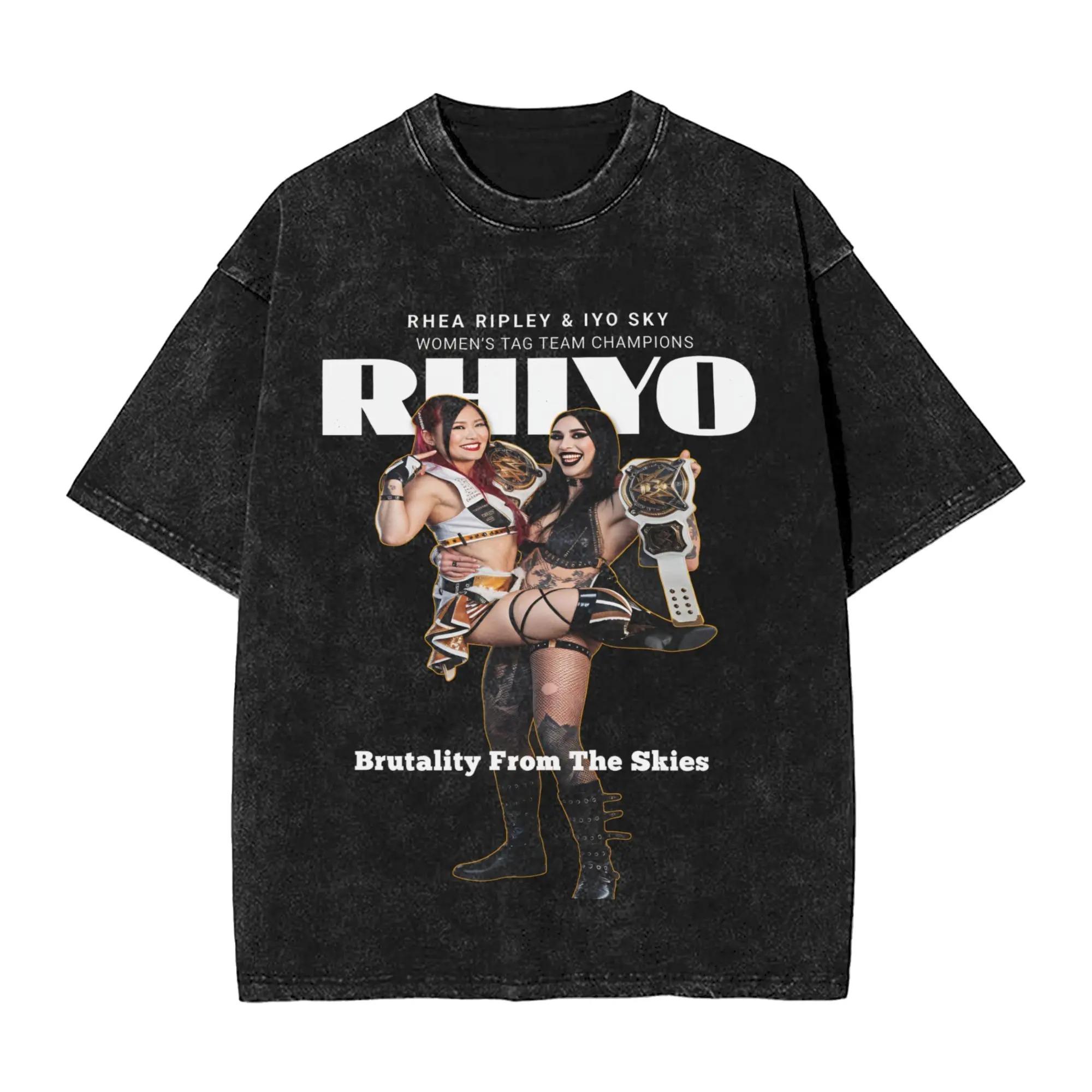 

2026 Rhea Ripley & IYO SKY RHIYO Мужские Женские Футболки Стираные Футболки С Коротким Рукавом Круглый Вырез Хлопок Новое Поступление Одежда L бежевый