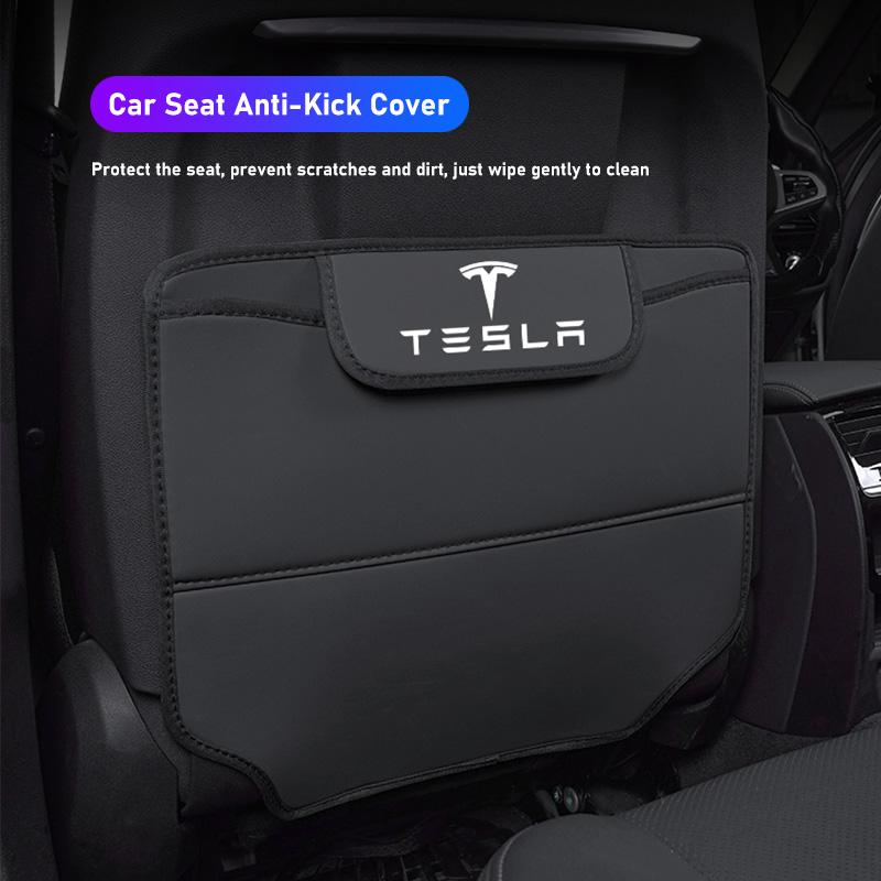 Car Seat Anti-Kick Pad Leather Cover Interior Storage Bag For Tesla Model-Y Model-3 Model-X Model-S Cybertruck Roadster SpaceX