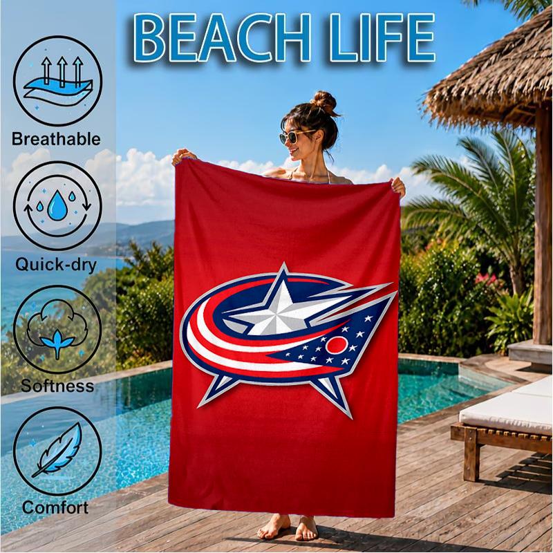 Columbus Blue Jackets Heart Beach Towel, Super Soft Microfiber, Perfect Gift for Her/Him, Birthday, for Pool, Beach, Travel, Decor Beach Party