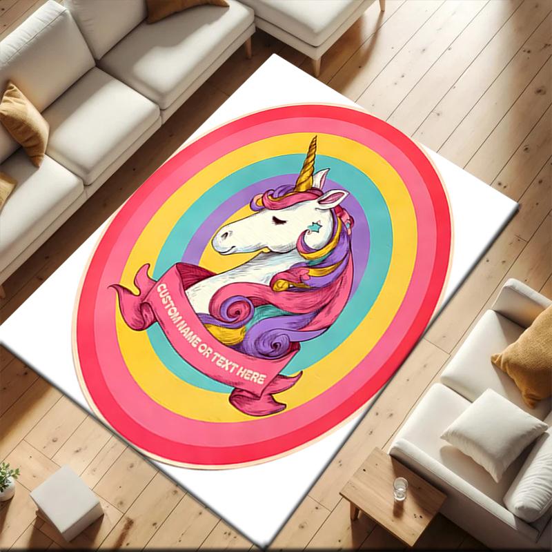 1pc Personalized Unicorn Rainbow Carpet Rug for Living Room Bedroom Home Sofa Decoration,Kids play Non-slip Floor Mat