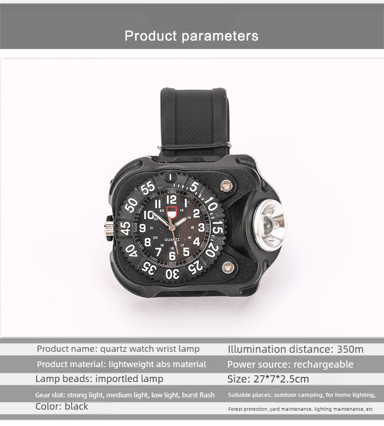 Outdoor Tactical Wrist Light Watch LED Strong Light Flashlight Rechargeable Long-range Multifunctional Waterproof Portable Light