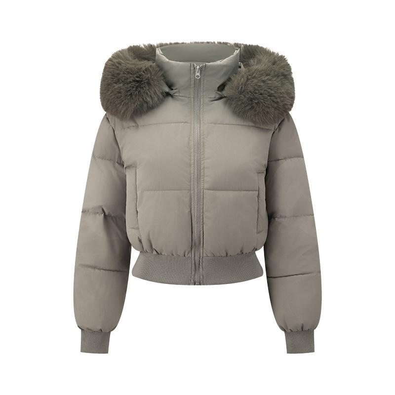 Removable hat high waist big fur collar hooded short cotton-padded jacket  winter new cotton-padded jacket thin jacket jacket
