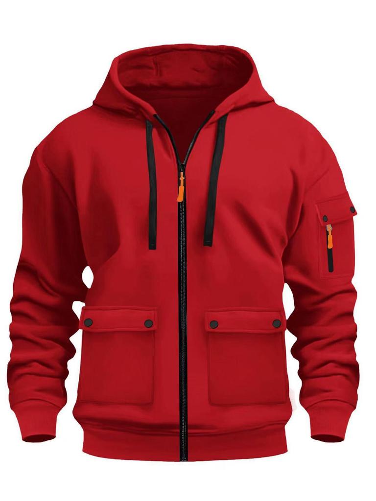 Men's Hooded Zipper Jacket - Autumn/Winter Casual Solid Color Plus Velvet Sweatshirt