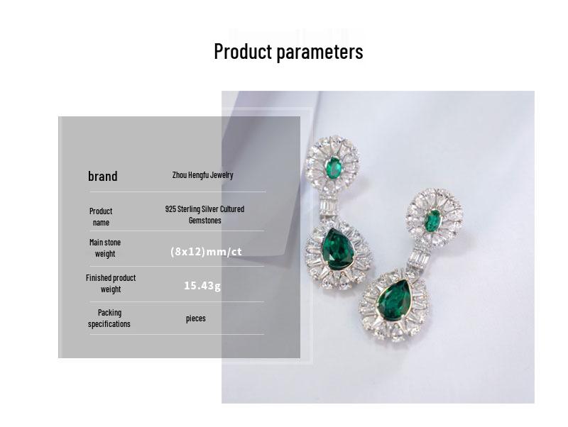 Elegant Oval Water Drop Emerald Earrings in 925 Sterling Silver