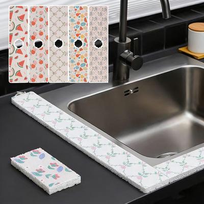 Wiederverwendbarer Spülbecken-Absorptionssticker Waschbarer Spritzschutz Dehnbare Saugfähige Baumwolle DIY Zuschneidbare Geschirrtrockenmatte