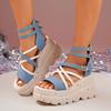 Summer 2025 New European and American Strappy Wedge Heel Sandals, Thick-soled Waterproof Platform High-heeled Sandals