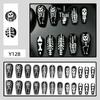 Black & White Hand-Painted Skull Bones Wearable Armor Long Ballet False Nails