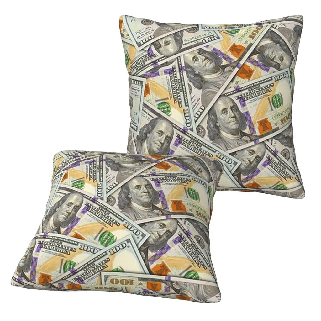Giant Money Background 100 Dollar Bills 2 Pcs Square Pillowcase Pillow Cover Cushion Throw Pillow For Home Car