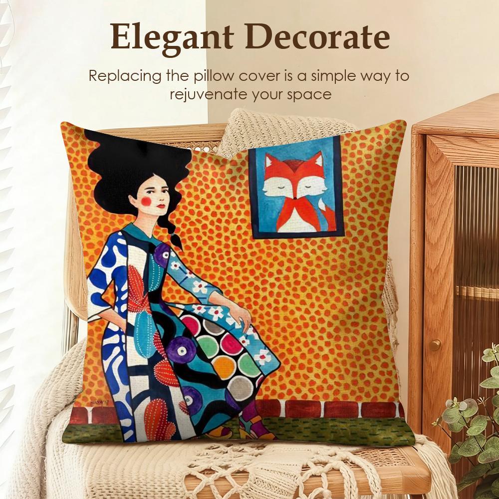 Abstract Girl Hair Flower Cushion Cover Natural Linen Organic Fabric DoubleSided Printing Sofa Home Decor Gift Pillow Case