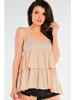 Sommer, lockere Bluse mit Trägern und Rüschen, beige L/XL