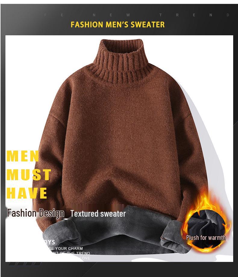 Męski Sweter z Aksamitu z Wysokim Dekoltem Jesień/Zima 2025 - Gruby Ciepły Sweter Pulower Casualowy