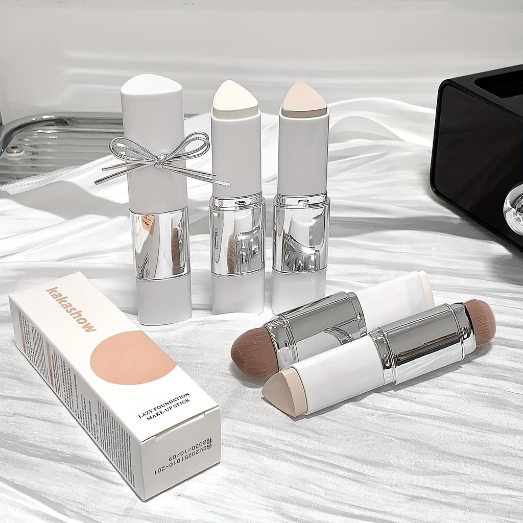 Natürlicher Abdeckender Feuchtigkeitsspendender Foundation Stick - Aufbauende Deckkraft, Feuchtigkeitsspendende Puderbasis mit Pinselspitzen-Applikator, Braun-/Weißtöne