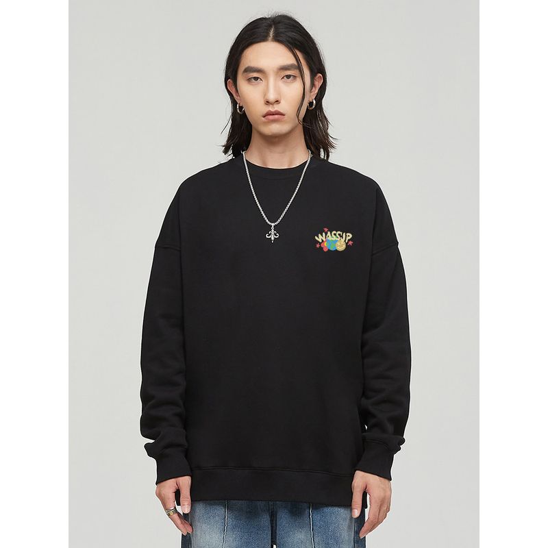 Wassup Heods American Trendy Brand Crew Neck Sweatshirt for Men and Women, Autumn and Winter Loose Casual Heavyweight Fleece Couple Tops