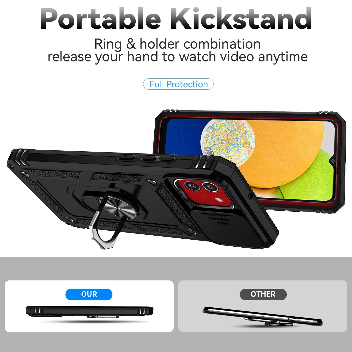 

For Samsung Galaxy A03 (166.5 x 75.98 x 9.14mm) PC+TPU Kickstand Phone Case Slide Camera Protection Back Cover Black