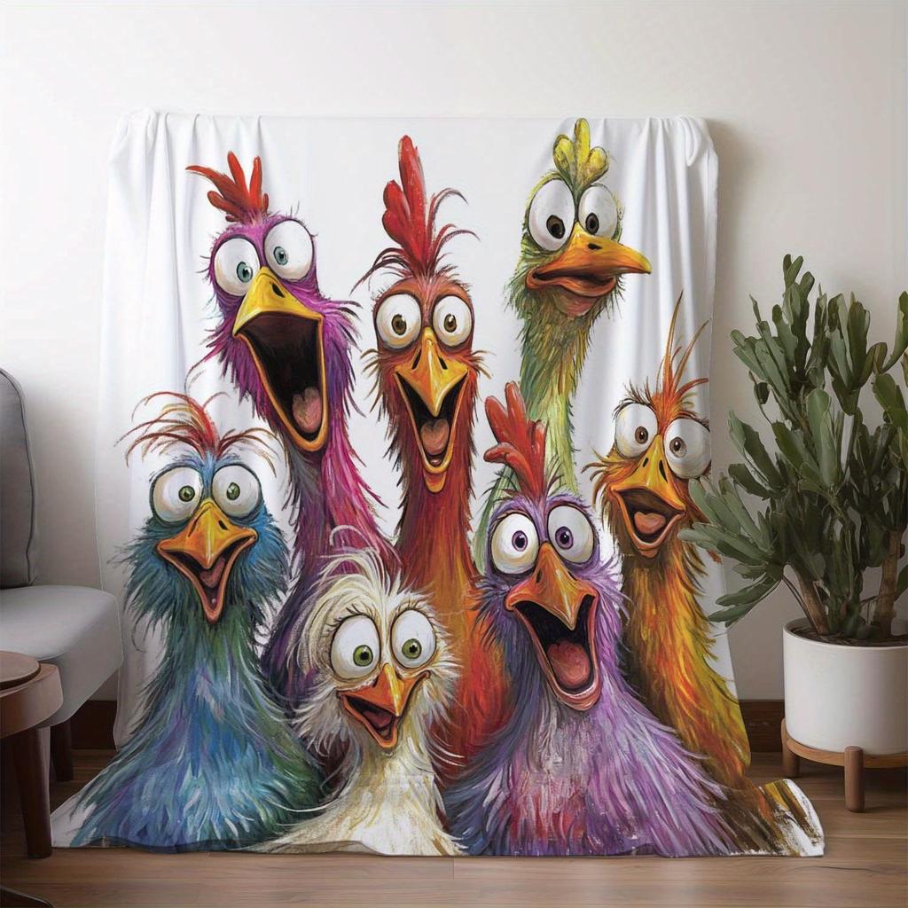 Cute Chicken-pattern Fleece Blanket, Suitable for All Seasons, Suitable for Sofas Beds Cars Camping and Traveling Bedding Items