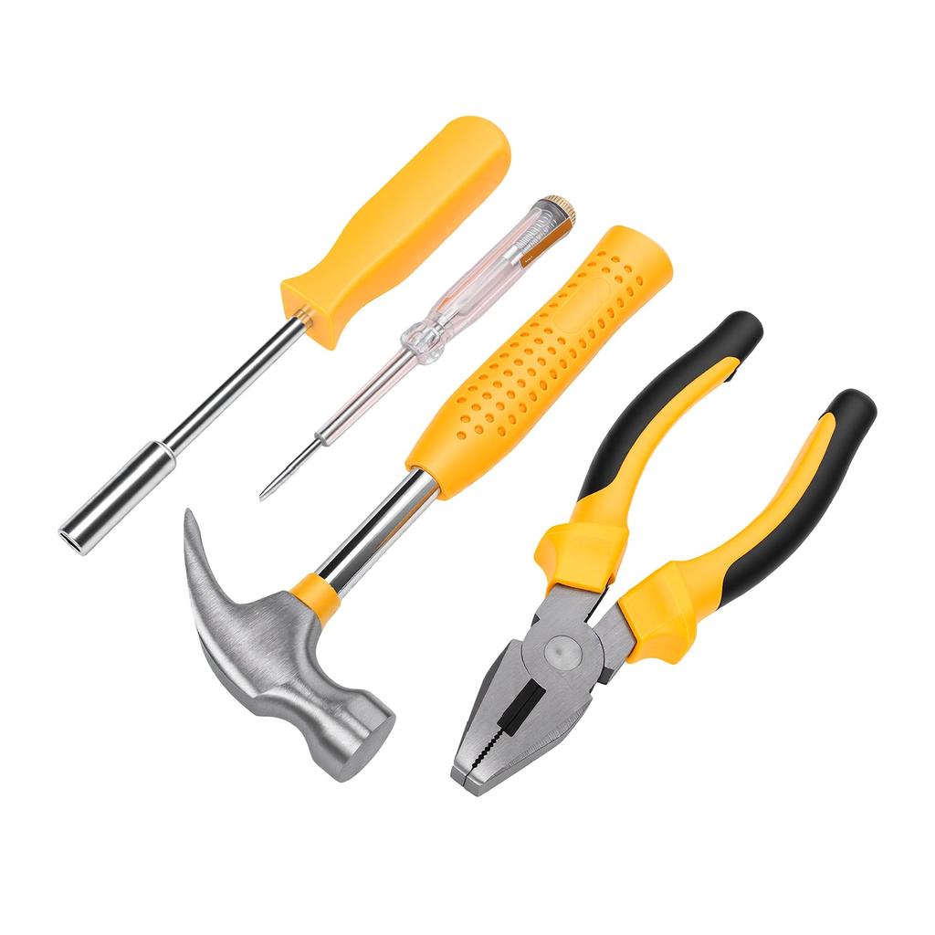 24 Piece Hand Repair Tool Kit Non Slip Handle Pliers Hex Wrenches Short Screwdriver Bits Tape Measure for Home Use