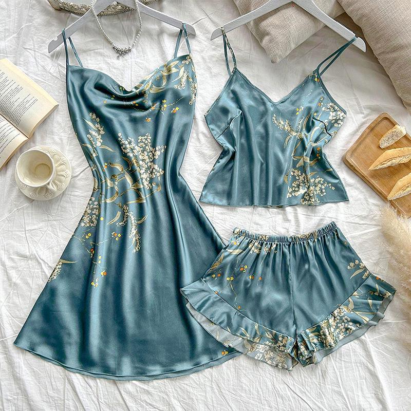 European-Style Silk Imitation Backless Slip Dress - Women's Summer Nightgown